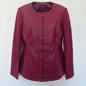 Faux Leather Jacket w/sleeve beaded embroidery - Size Large by Colleen Lopez